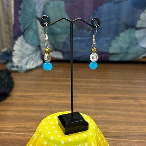 Elegant Blue and Gold Dangle Earrings